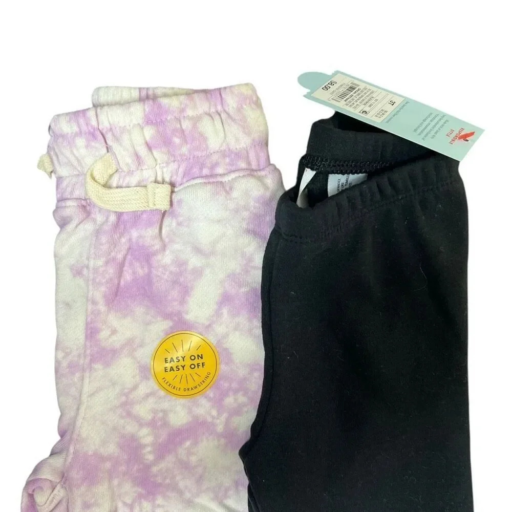 NEW Cat & Jack Toddler Girls Pant Bundle – Tie Dye Joggers + Black Leggings 3T